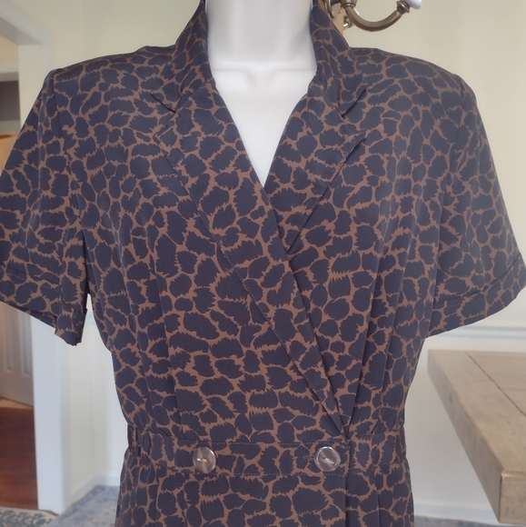Leopard Animal Print Vintage Pinup Midi Dress Vintage Retro Rockabilly Size 8 - Picture 1 of 12